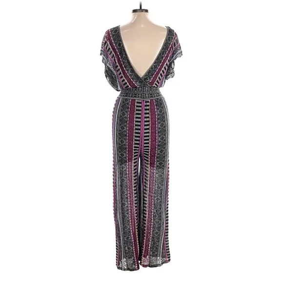Cecilia Prado Anthro Brazil New Striped Deep-V Jumpsuit Multi‎ Boho Chic Knit M - Picture 5 of 9